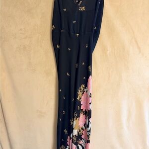 Free People Black Maxi Dress with Pink Floral Print